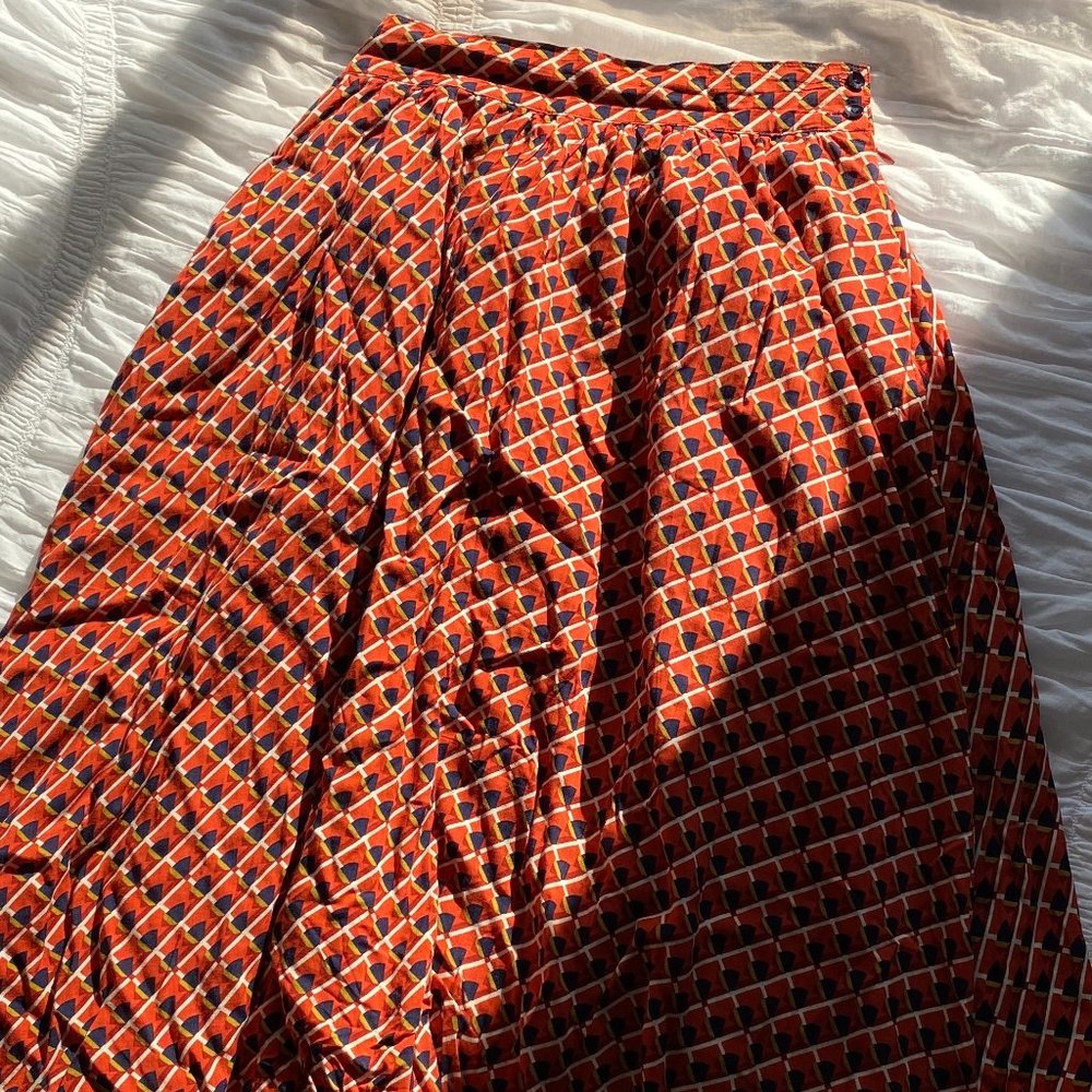 Art Deco A Line Lined Skirt with Pockets